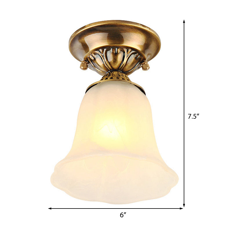 1 Licht Wit Glas Plafondlamp Fixture Klassieke Messing Bell Woonkamer Flush Mount