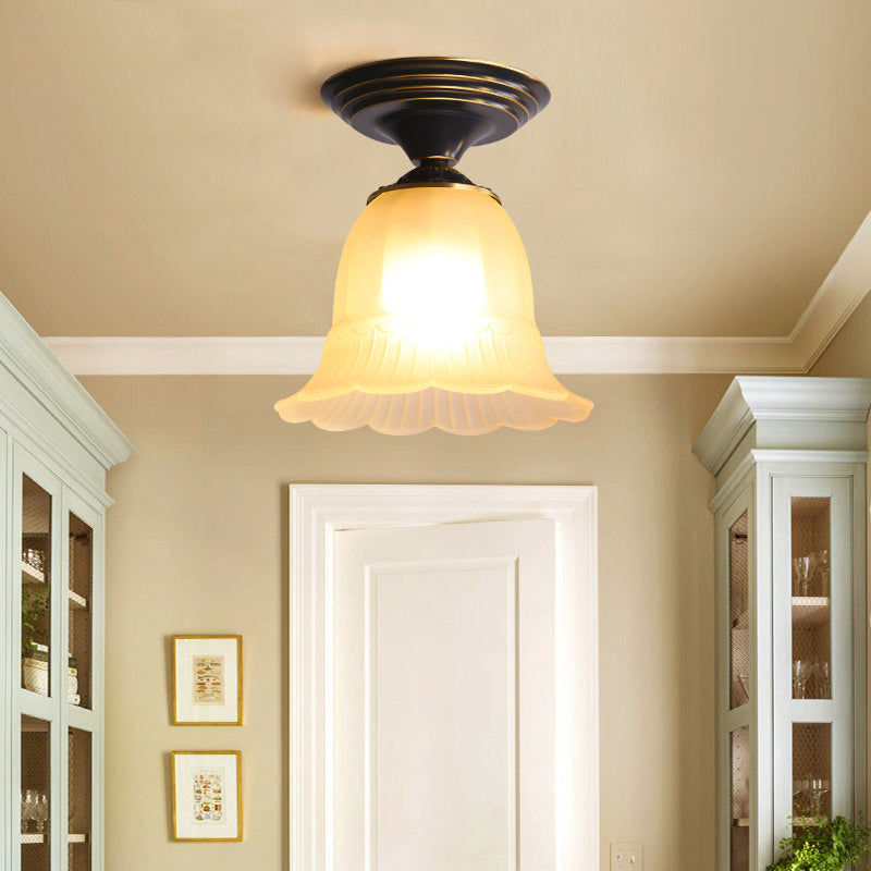 Lampada da incasso svasata per soggiorno, classica, in vetro smerigliato, 1 luce, illuminazione a soffitto beige