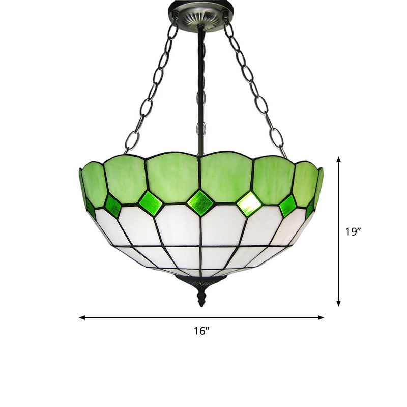 Inverted Dome Ceiling Lighting 3 Heads Stained Art Glass Tiffany Chandelier Light Fixture