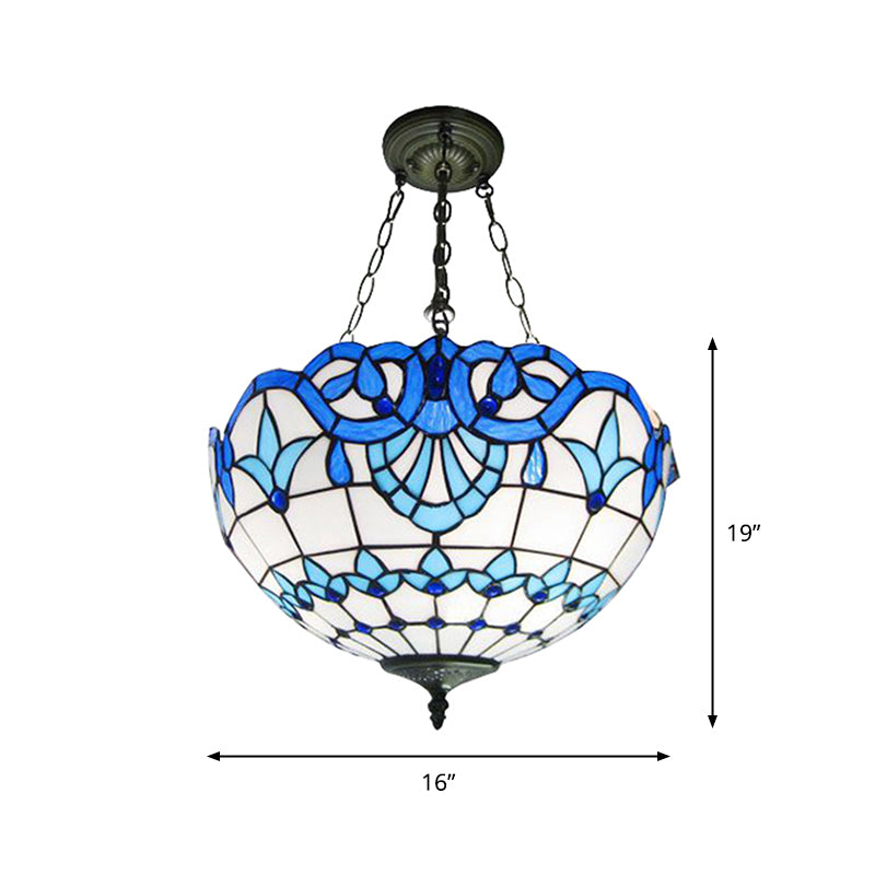 Inverted Dome Ceiling Lighting 3 Heads Stained Art Glass Tiffany Chandelier Light Fixture