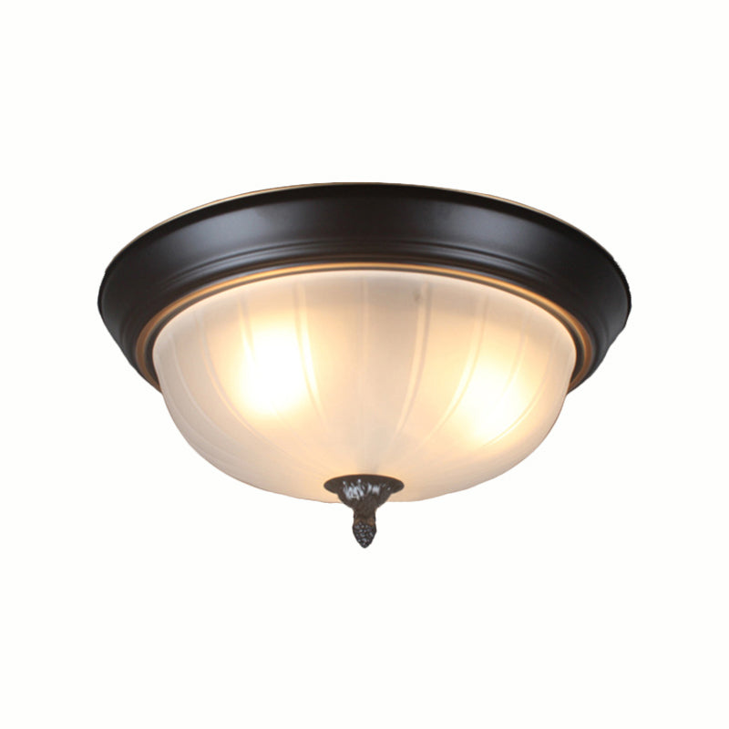 Bowl Shaped Living Room Flushmount Light Traditional Frosted Glass 3 Lights Black Ceiling Lighting, 13"/15"/19" Wide