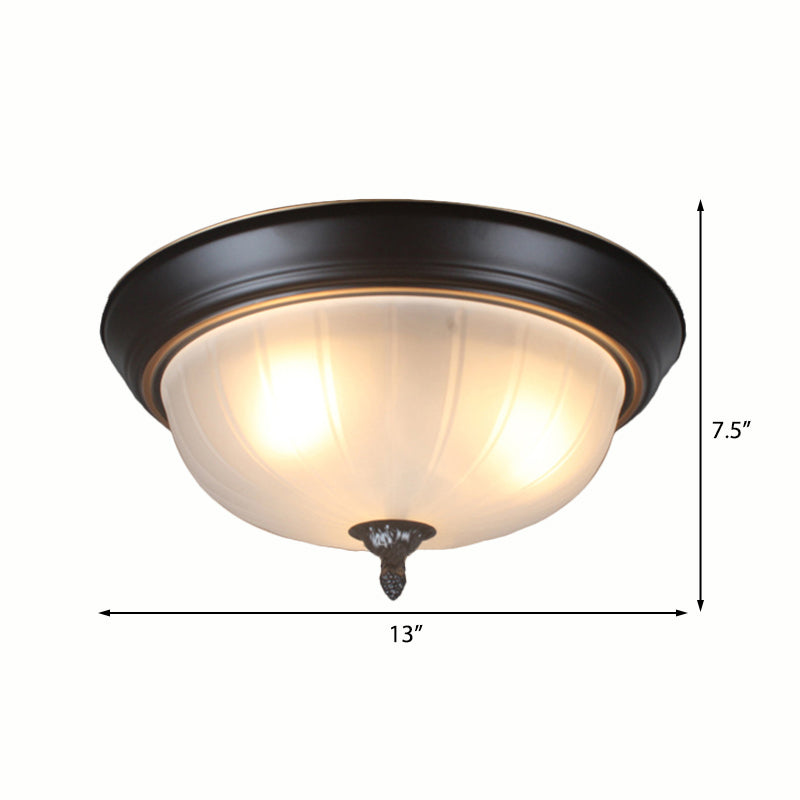 Bowl Shaped Living Room Flushmount Light Traditional Frosted Glass 3 Lights Black Ceiling Lighting, 13"/15"/19" Wide