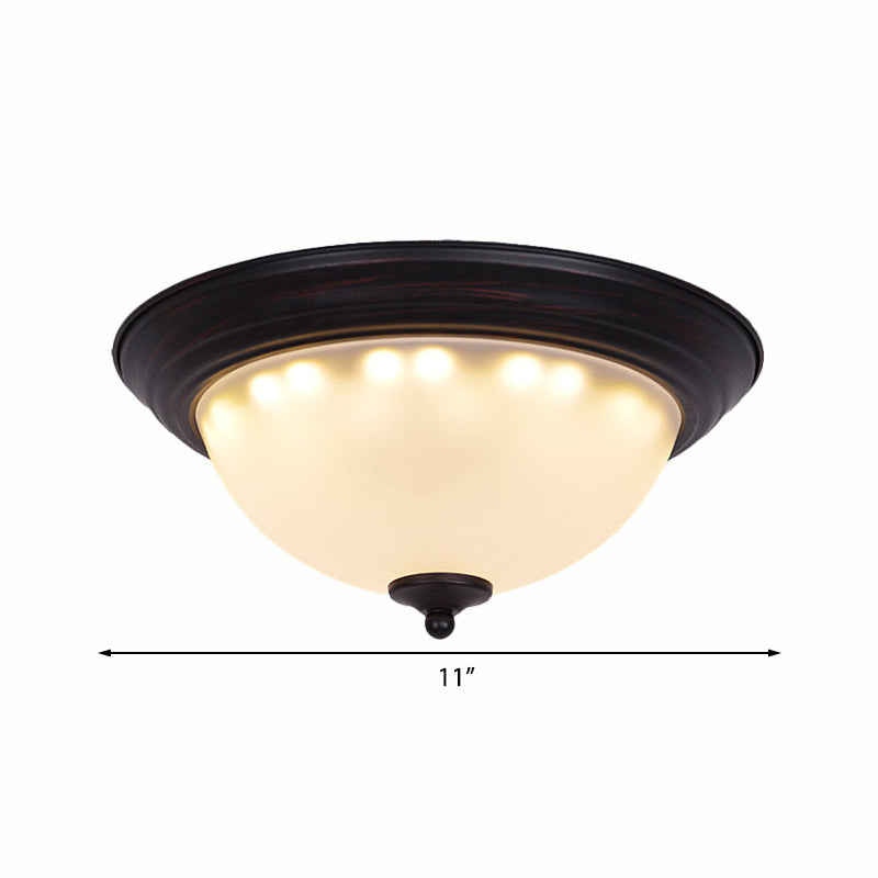 2 Lights Frosted Glass Flush Light Fixture Traditional Black Bowl Shaped Living Room Ceiling Lighting, 11"/15" Wide