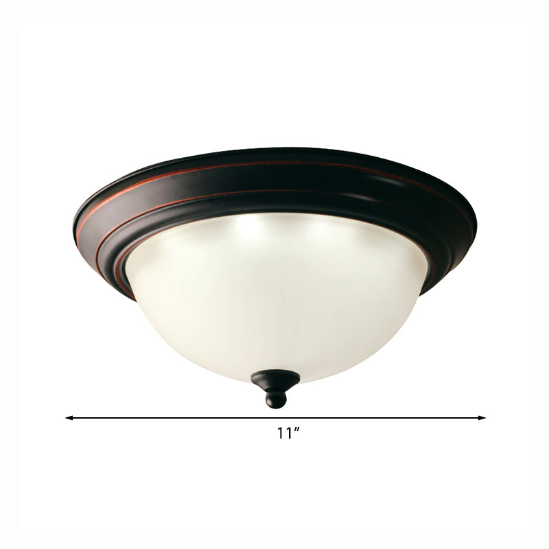 Black Bowl Flush Mount Lighting Traditional Frosted Glass LED Living Room Ceiling Lamp in Warm/White Light, 11"/15"/19" W