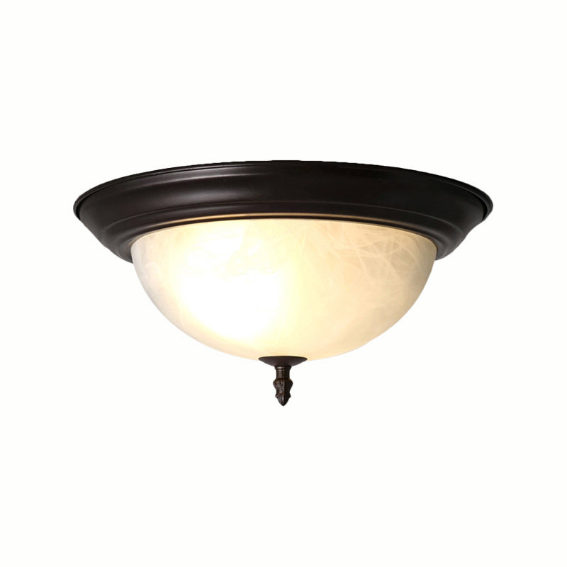 Black/Black and Gold Bowl Flush Mount Lamp Classic Frosted Glass 3 Lights Living Room Ceiling Light Fixture, 13"/15" Wide