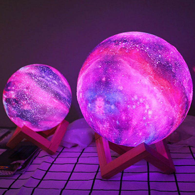 Galaxia morada Lámpara esférica de la noche Luz de mesa de plástico para niños con base de madera