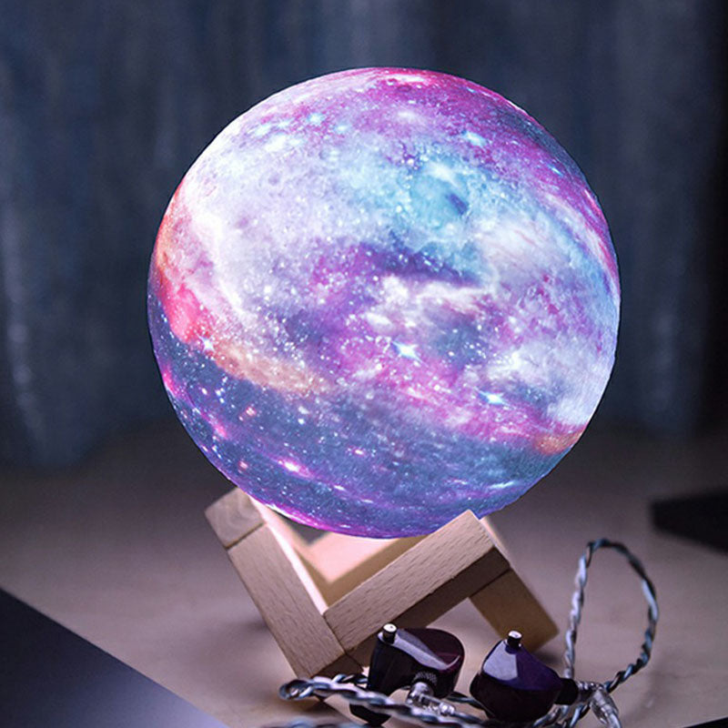 Galaxia morada Lámpara esférica de la noche Luz de mesa de plástico para niños con base de madera