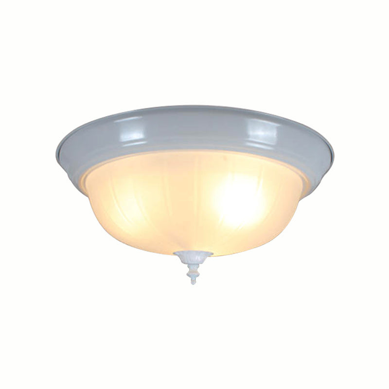 2 Lights Bowl Flush Mount Lamp Traditional White Glass Ceiling Mounted Fixture for Living Room, 13"/15" Wide