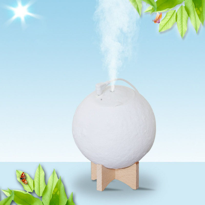 Lámpara de mesa humidificador de luna creativa nórdica de plástico de 1 cabeza de dormitorio iluminación nocturna en blanco con base de madera