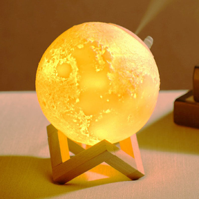 White Moon LED Night Light Humidifier Modern Single Plastic Table Light with Wooden Stand