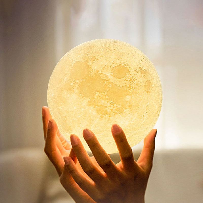 Plastic 3D Moon Globe Table Light Nordic White LED Nightstand Lamp with Wooden Bracket