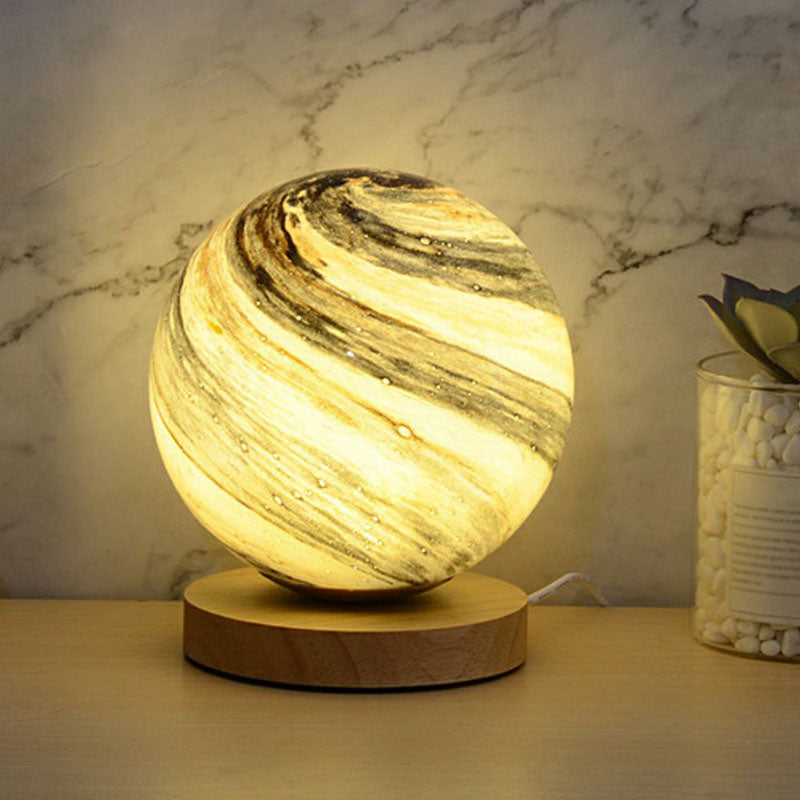 Glass Planet Mini Night Lighting Post-Modern 1 Bulb Table Light with Wooden Base