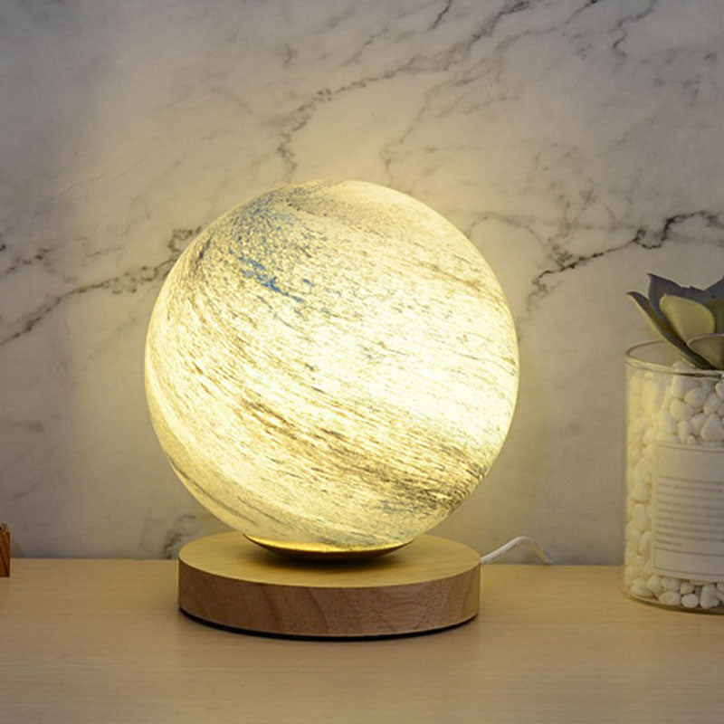 Glass Planet Mini Night Lighting Post-Modern 1 Bulb Table Light with Wooden Base