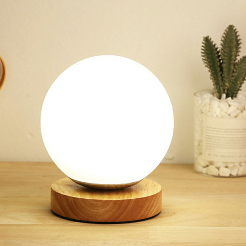 Glass Planet Mini Night Lighting Post-Modern 1 Bulb Table Light with Wooden Base