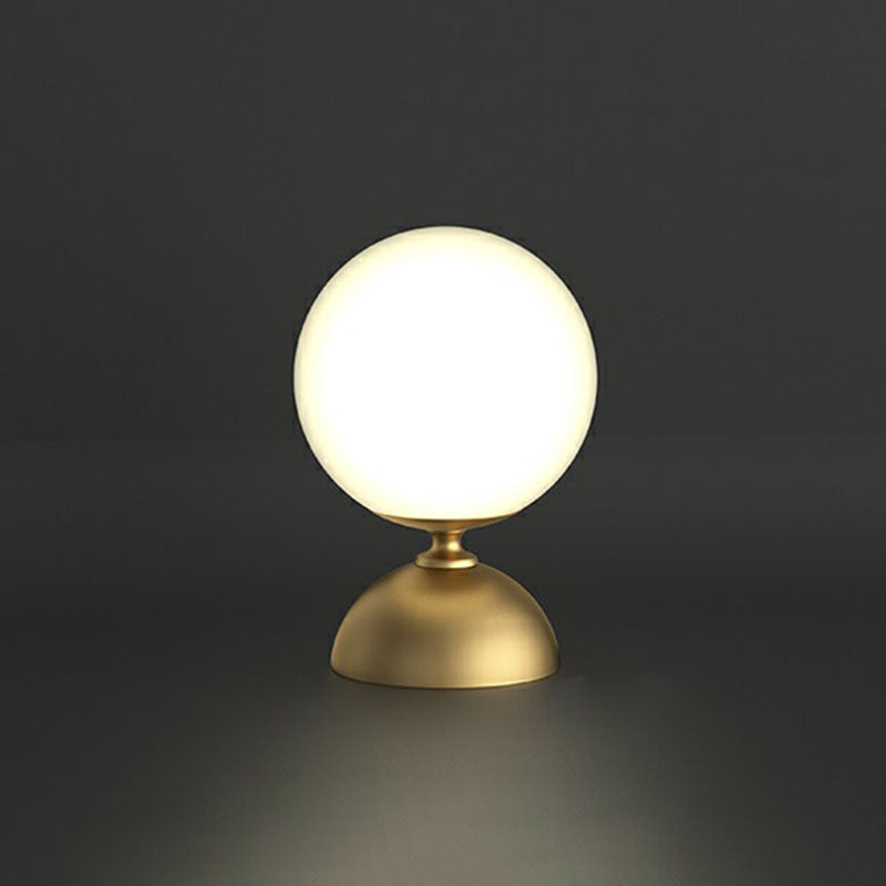 Simple Spherical Small Night Light Glass Single Bedroom Table Lamp with Gold Finish Base