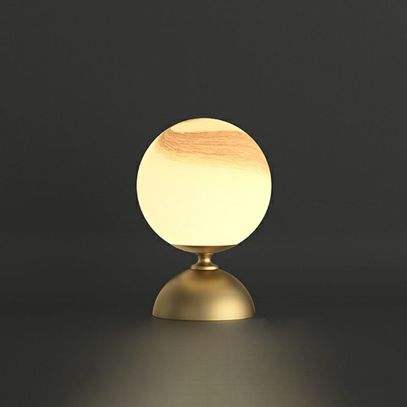 Simple Spherical Small Night Light Glass Single Bedroom Table Lamp with Gold Finish Base