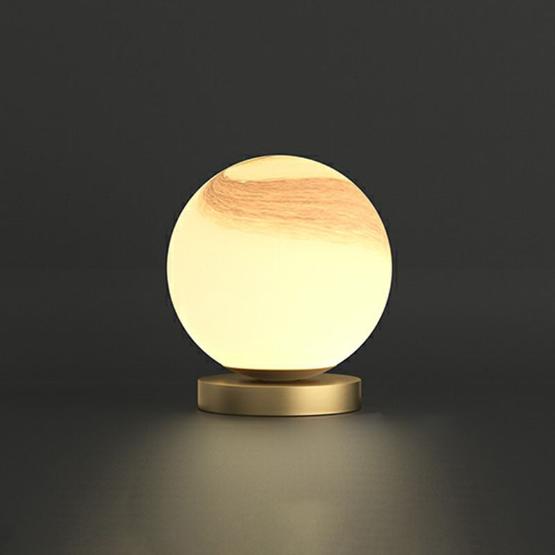 Simple Spherical Small Night Light Glass Single Bedroom Table Lamp with Gold Finish Base