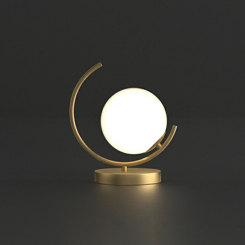 Gold C Nightstand Lamp Simplicity 1 Head Metal Table Light with Ball Opal Glass Shade