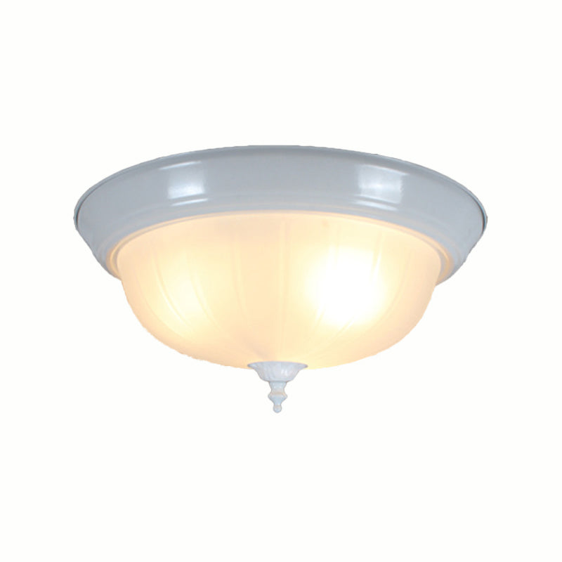 3 Lights Bowl Flush Light Fixture Traditional White Glass Ceiling Mount for Living Room, 13"/15"/19" Wide