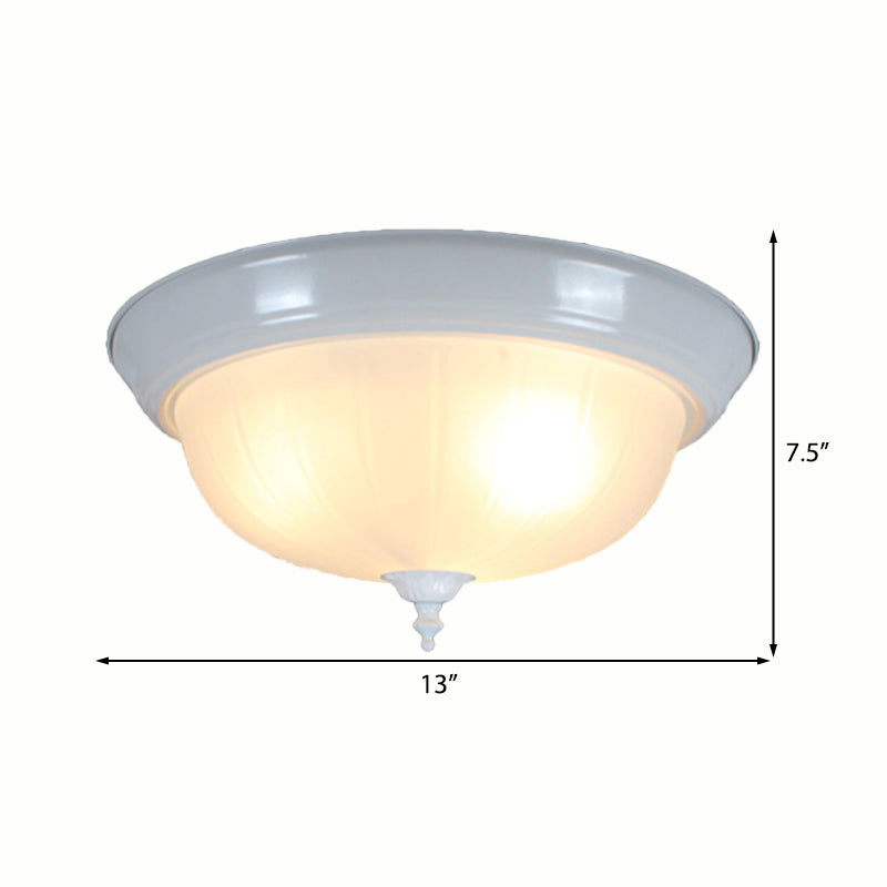 3 Lights Bowl Flush Light Fixture Traditional White Glass Ceiling Mount for Living Room, 13"/15"/19" Wide