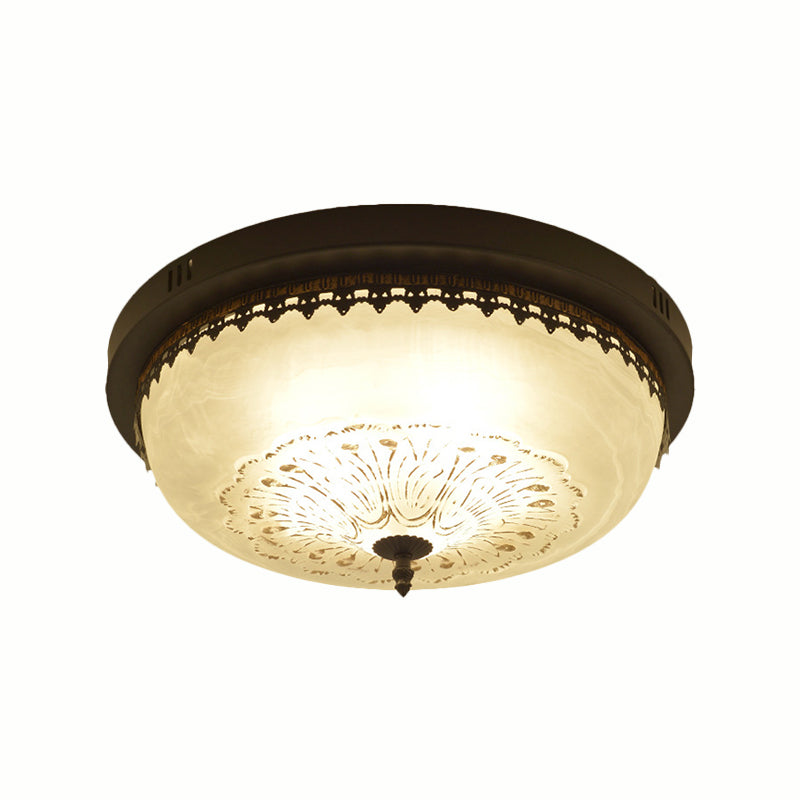 Bowl White Glass Flush Fixture Traditional 3/4 Lights Living Room Ceiling Lighting in Black, 14"/18" Wide