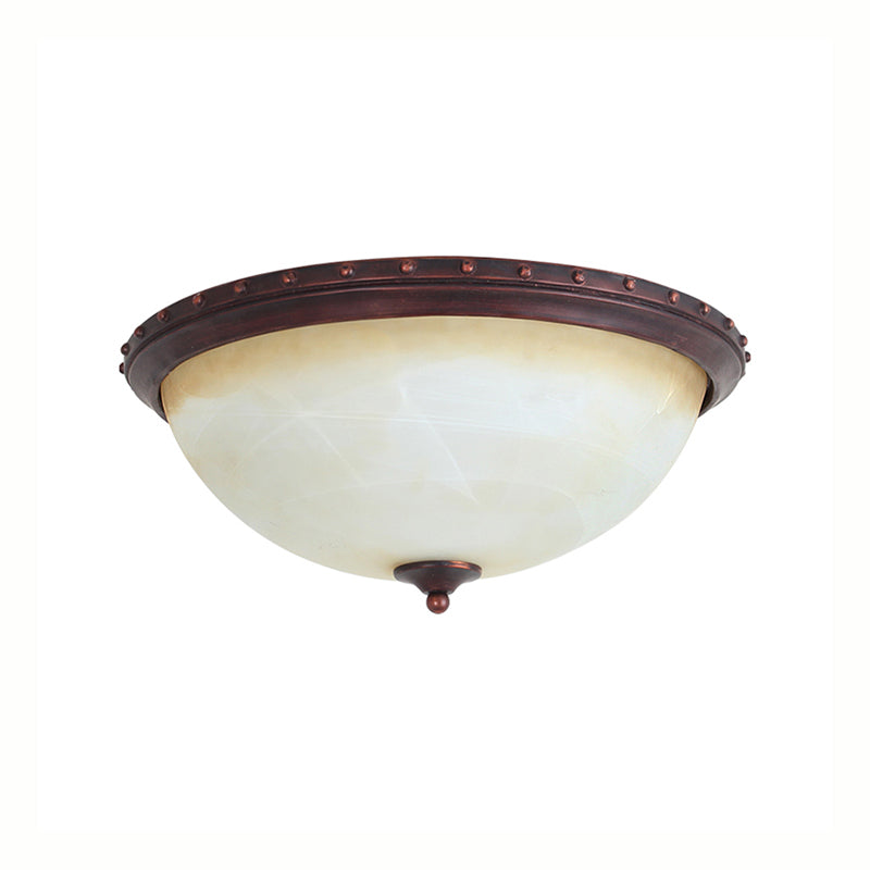 2/3 Lights Flushmount Lighting Traditional Bowl White Glass Ceiling Light in Bronze for Living Room, 15"/19" Wide