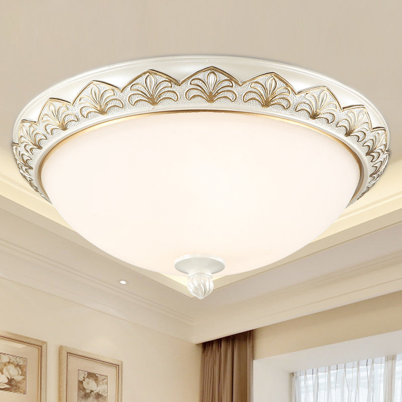 3 Lights Bowl Flush Mount Lamp Traditional White Glass Ceiling Mounted Fixture for Bedroom