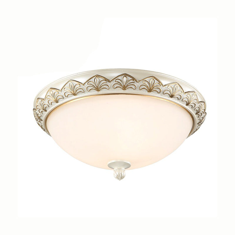 3 Lights Bowl Flush Mount Lamp Traditional White Glass Ceiling Mounted Fixture for Bedroom