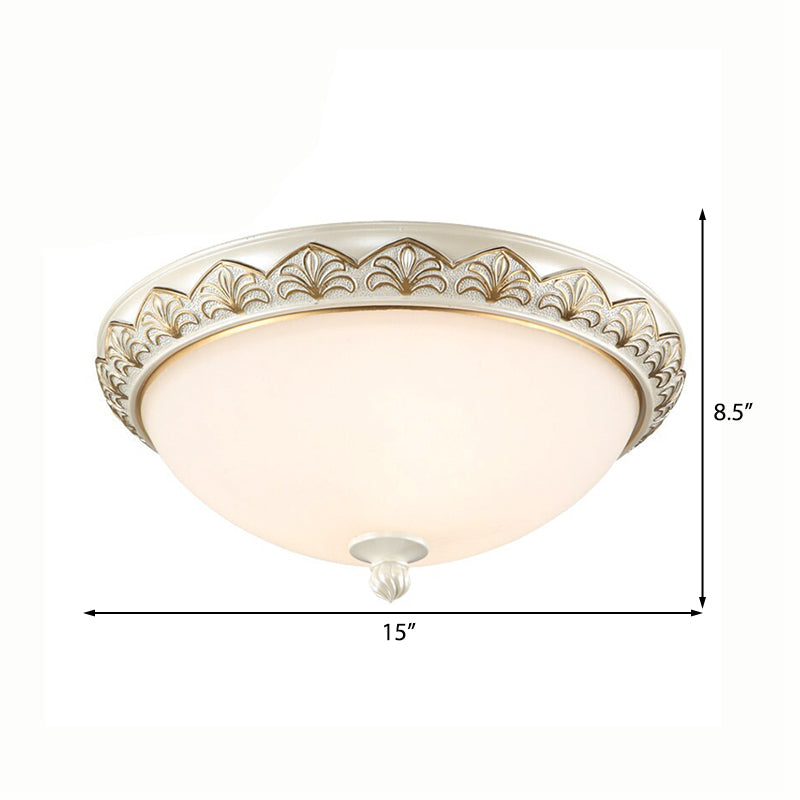 3 Lights Bowl Flush Mount Lamp Traditional White Glass Ceiling Mounted Fixture for Bedroom