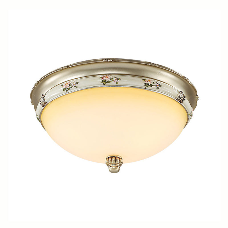 Bowl Frosted Glas Flush Fixture Traditionele 3 Lichten Woonkamer Plafond Licht in Messing, 12.5"/16"/19.5" Breed