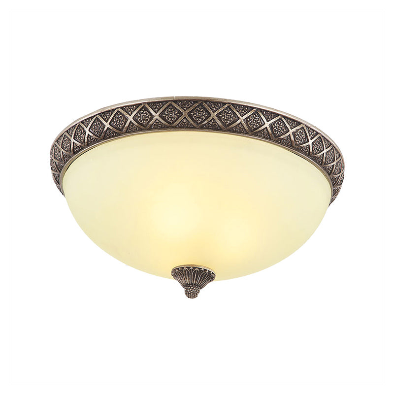 Bowl Frosted Glass Flush Mount Lamp Classic 5 Lights Living Room Ceiling Lighting in Brown