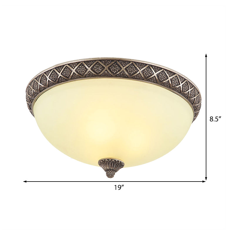 Bowl Frosted Glass Flush Mount Lamp Classic 5 Lights Living Room Ceiling Lighting in Brown