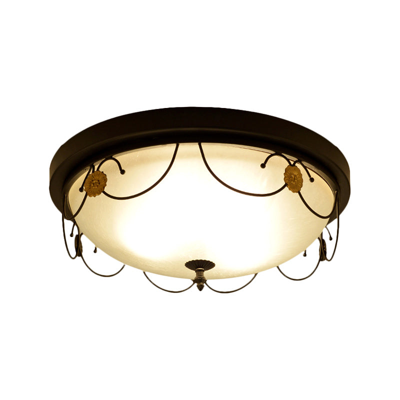 Domed Slaapkamer Flushmount Licht Traditioneel Frosted Glas 4 Lampen Zwart Plafond Verlichting, 14 "/18" Wide