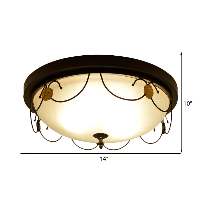 Domed Bedroom Flushmount Light Traditional Frosted Glass 4 Lights Black Ceiling Lighting, 14"/18" Wide