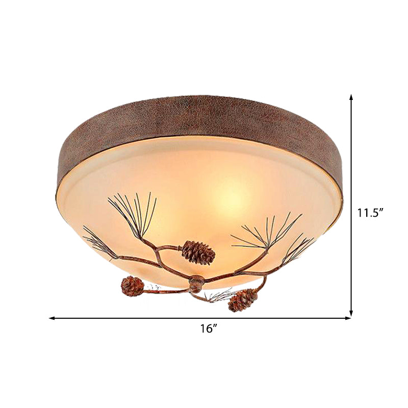 Beige 3 Lights Ceiling Mount Traditional Frosted Glass Drum Flush Light Fixture for Bedroom