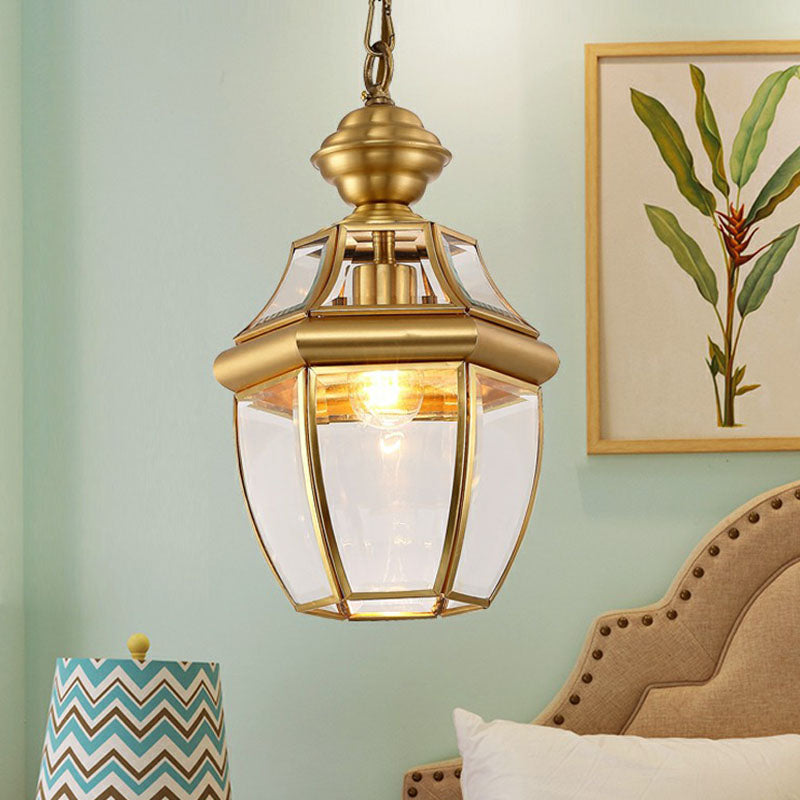 Lámpara de colgante ovalada de latón estilo colonial Corredor de vidrio transparente Carril de colgar luz