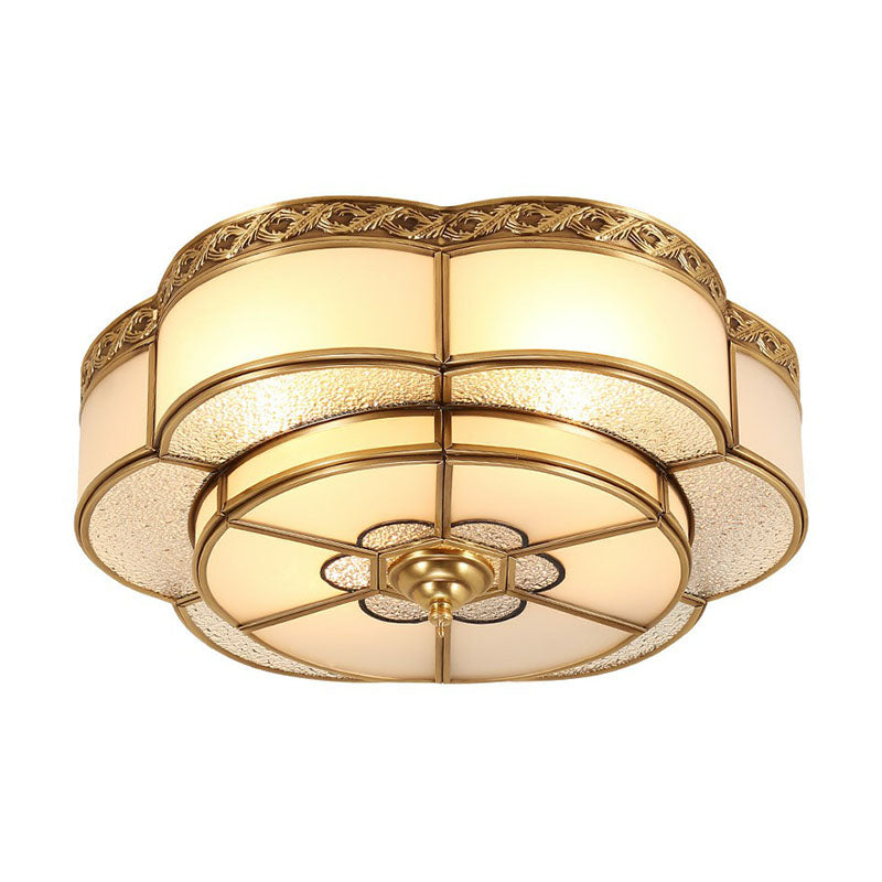 Flower Corridor Ceiling Mount Lamp Traditional Frost Glass Brass Finish Flush Light Fixture