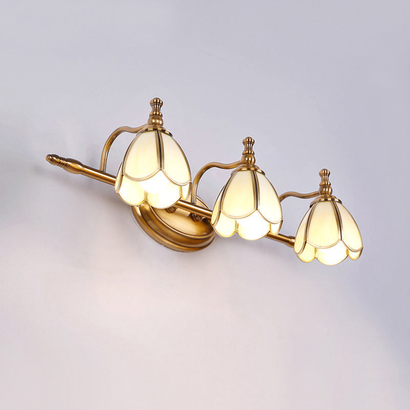 Beveled Glass Floral Wall Lighting Ideas Vintage 3 Bulbs Bathroom Vanity Sconce Light in Brass