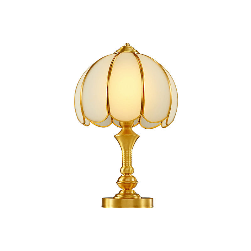 Brass Scalloped Nightstand Lamp Simplicity Beveled Glass 1-Light Bedroom Table Lighting