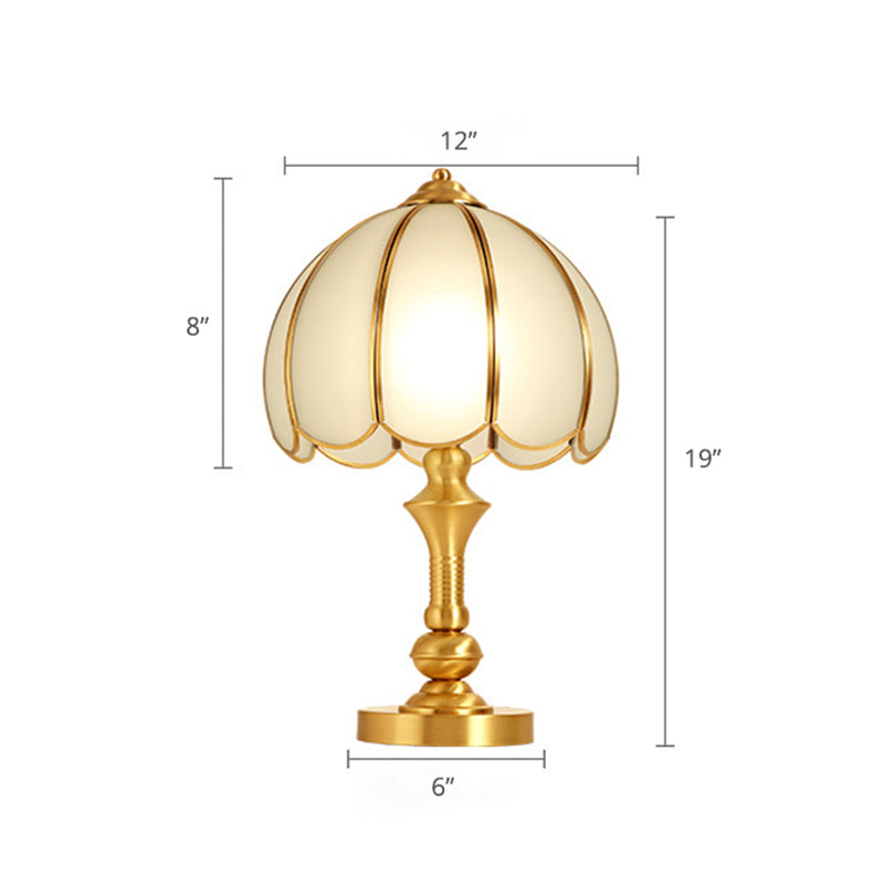 Brass Scalloped Nightstand Lamp Simplicity Beveled Glass 1-Light Bedroom Table Lighting