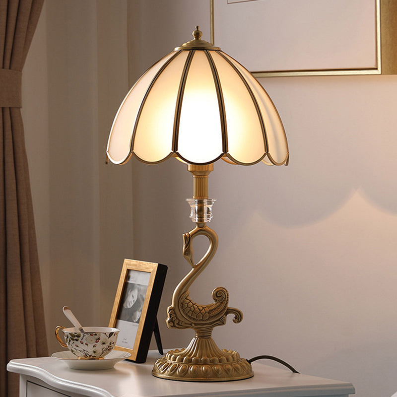 Beveled Glass Scalloped Table Lamp Classic Style 1 Head Bedside Nightstand Lighting in Brass