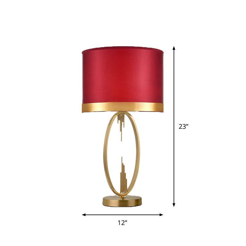 Round Fabric Table Light Traditional Single Living Room Nightstand Lighting in Brass