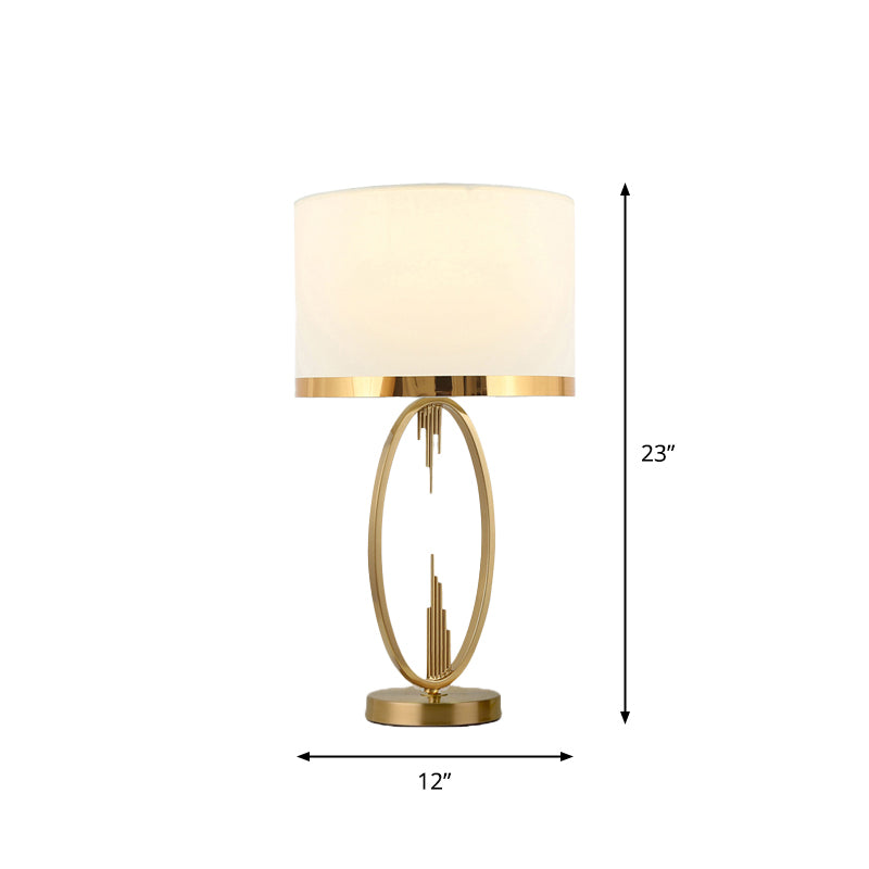 Round Fabric Table Light Traditional Single Living Room Nightstand Lighting in Brass