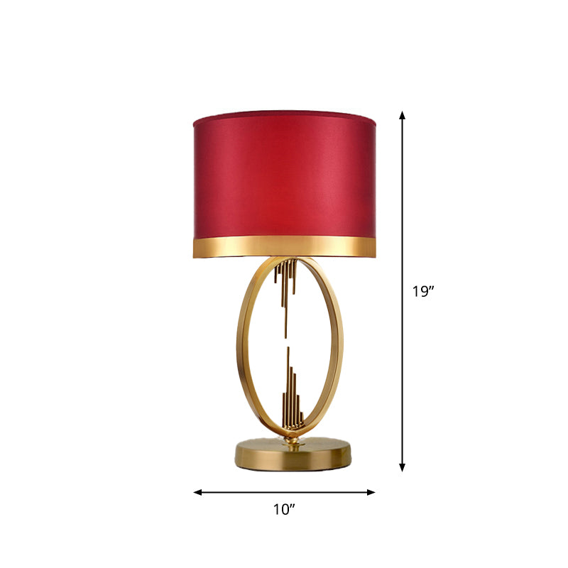 Round Fabric Table Light Traditional Single Living Room Nightstand Lighting in Brass