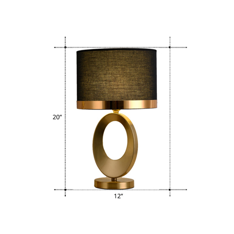 Classic Style Drum Shade Table Lamp 1 Head Fabric Nightstand Lighting for Study Room