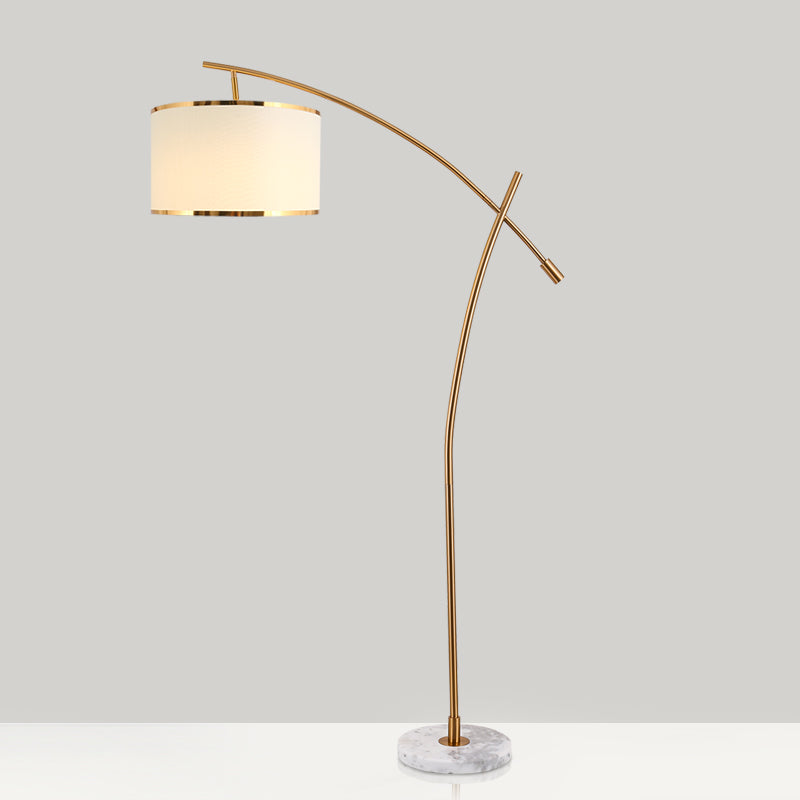 Minimalist Drum Standing Light 1-Light Fabric Floor Lamp with Marble Base in White