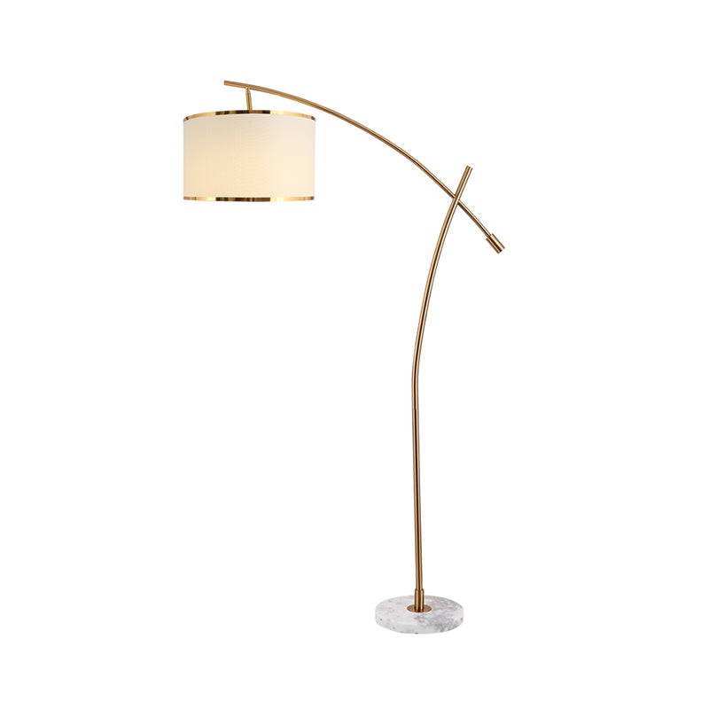 Tambour minimaliste debout léger 1-lumière lampadaire en tissu avec base en marbre en blanc