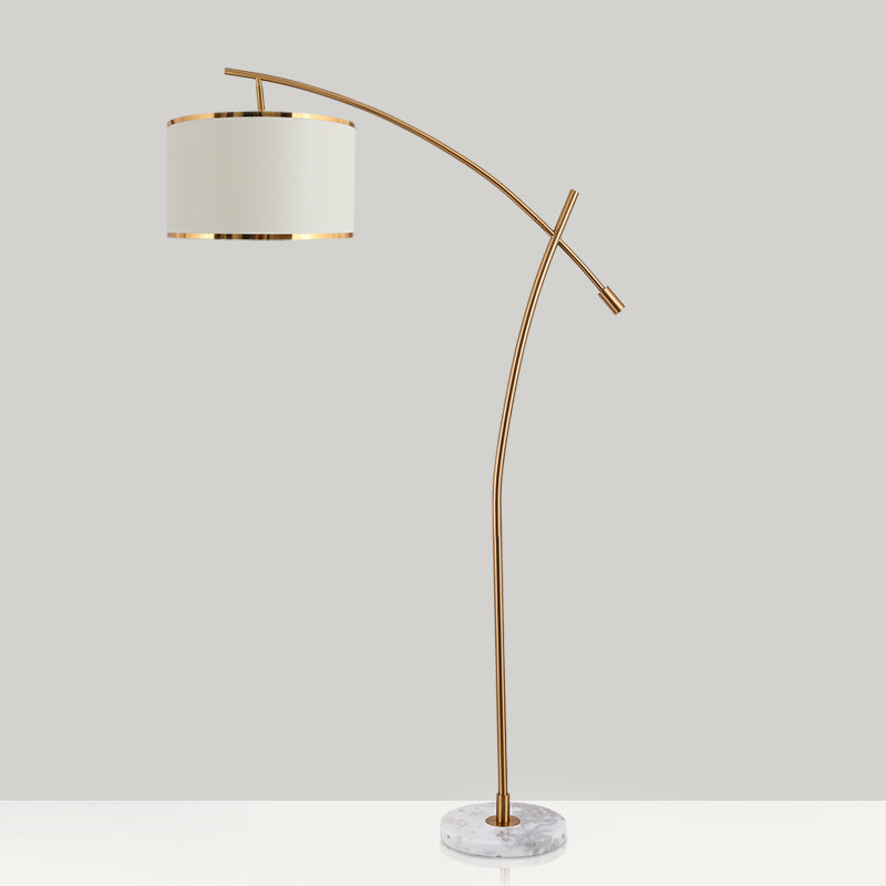 Tambour minimaliste debout léger 1-lumière lampadaire en tissu avec base en marbre en blanc