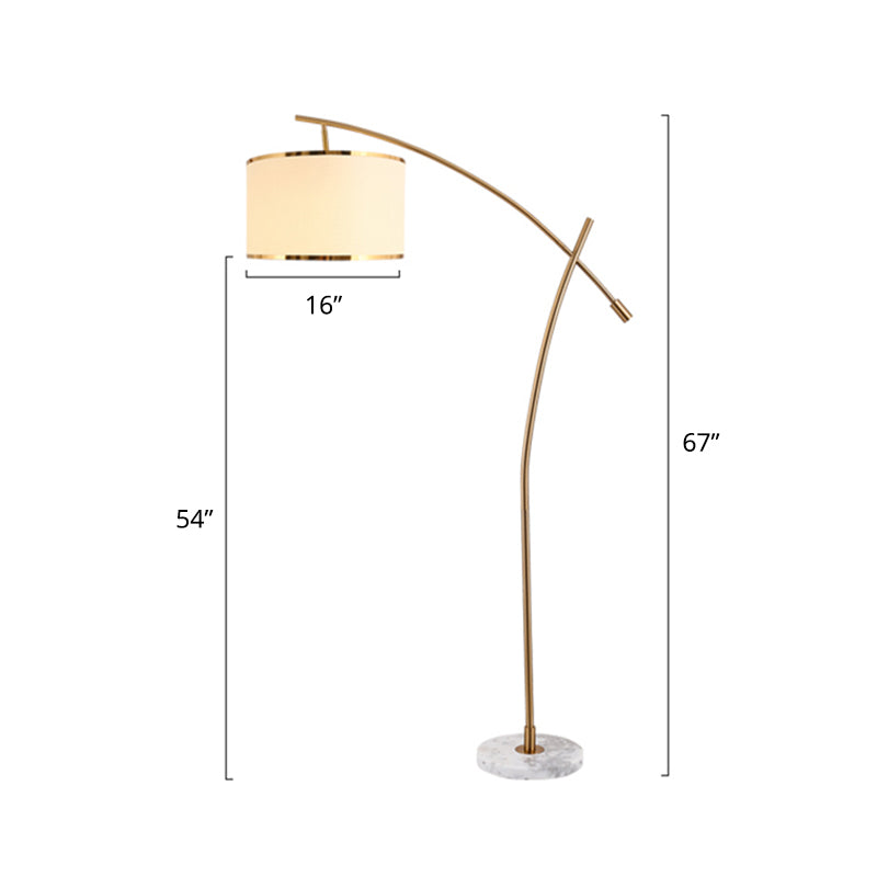 Tambour minimaliste debout léger 1-lumière lampadaire en tissu avec base en marbre en blanc