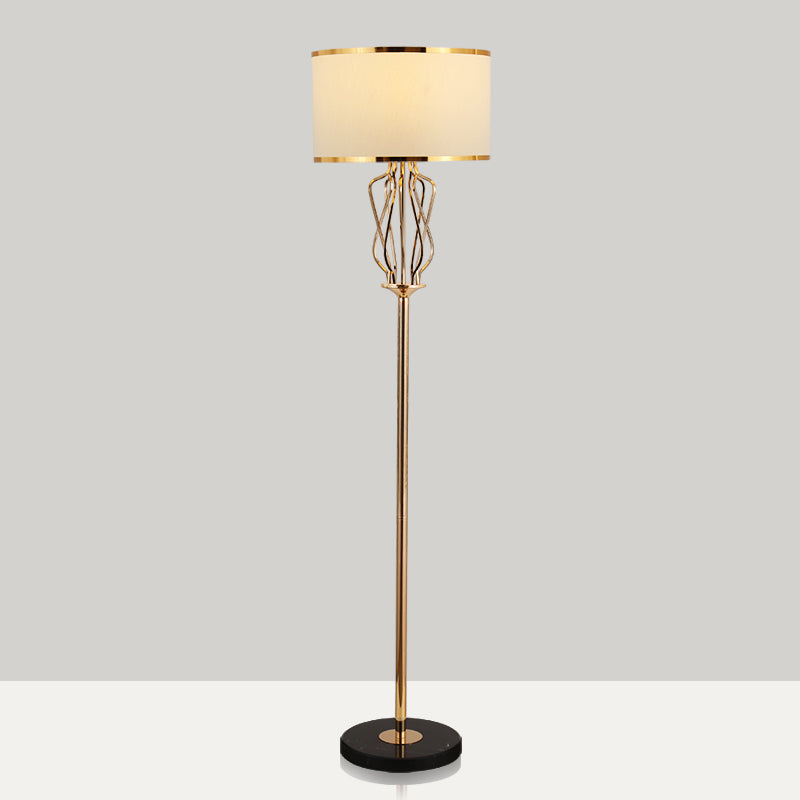 Round Fabric Standing Light Classic Style 1 Head Living Room Floor Lighting in Brass